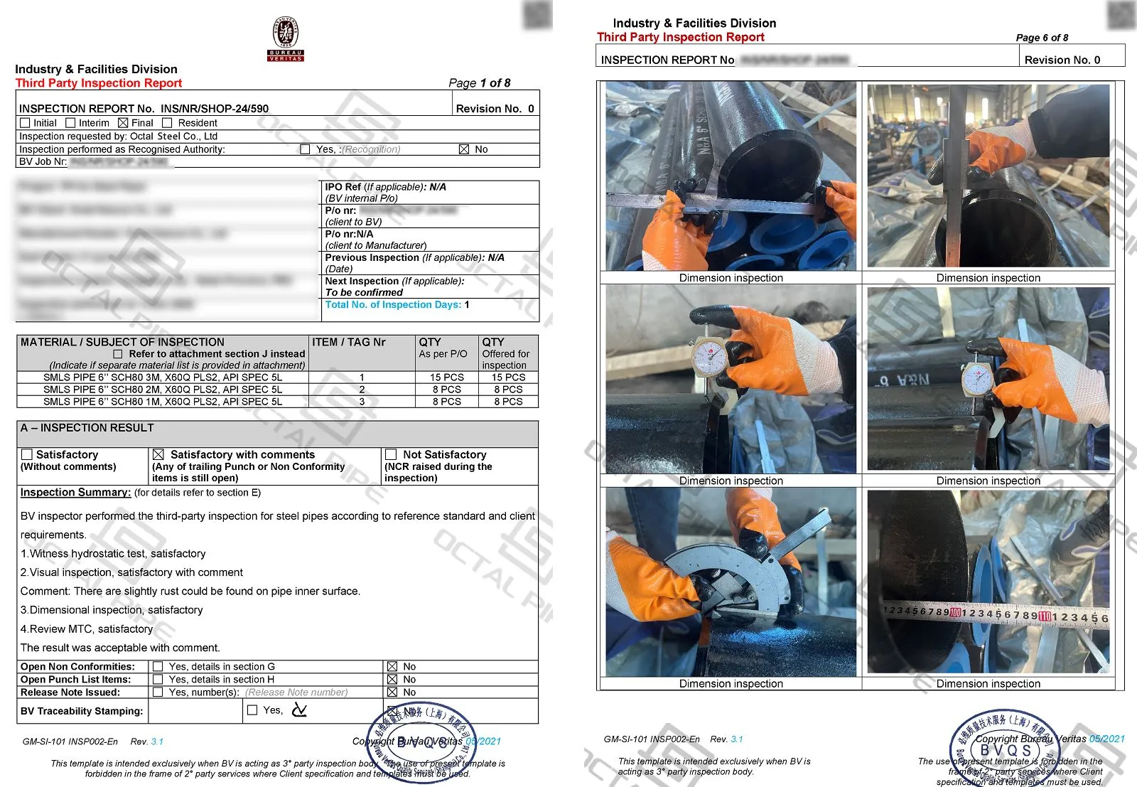 Third Party Inspection Report -Octal Pipe001 Third Party Inspection Report -Octal Pipe001
